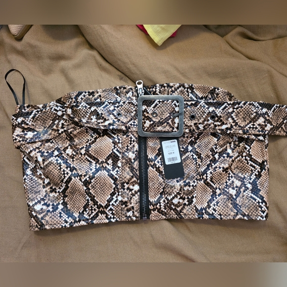 Fashion Nova Tops - Fashion Nova Snake Print Belted Sleeveless Crop Top in Brown and Black